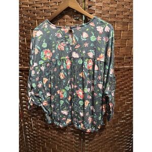 Time and Tru XL Floral Print Top Dolman Sleeve Cropped Length Blouse NWT